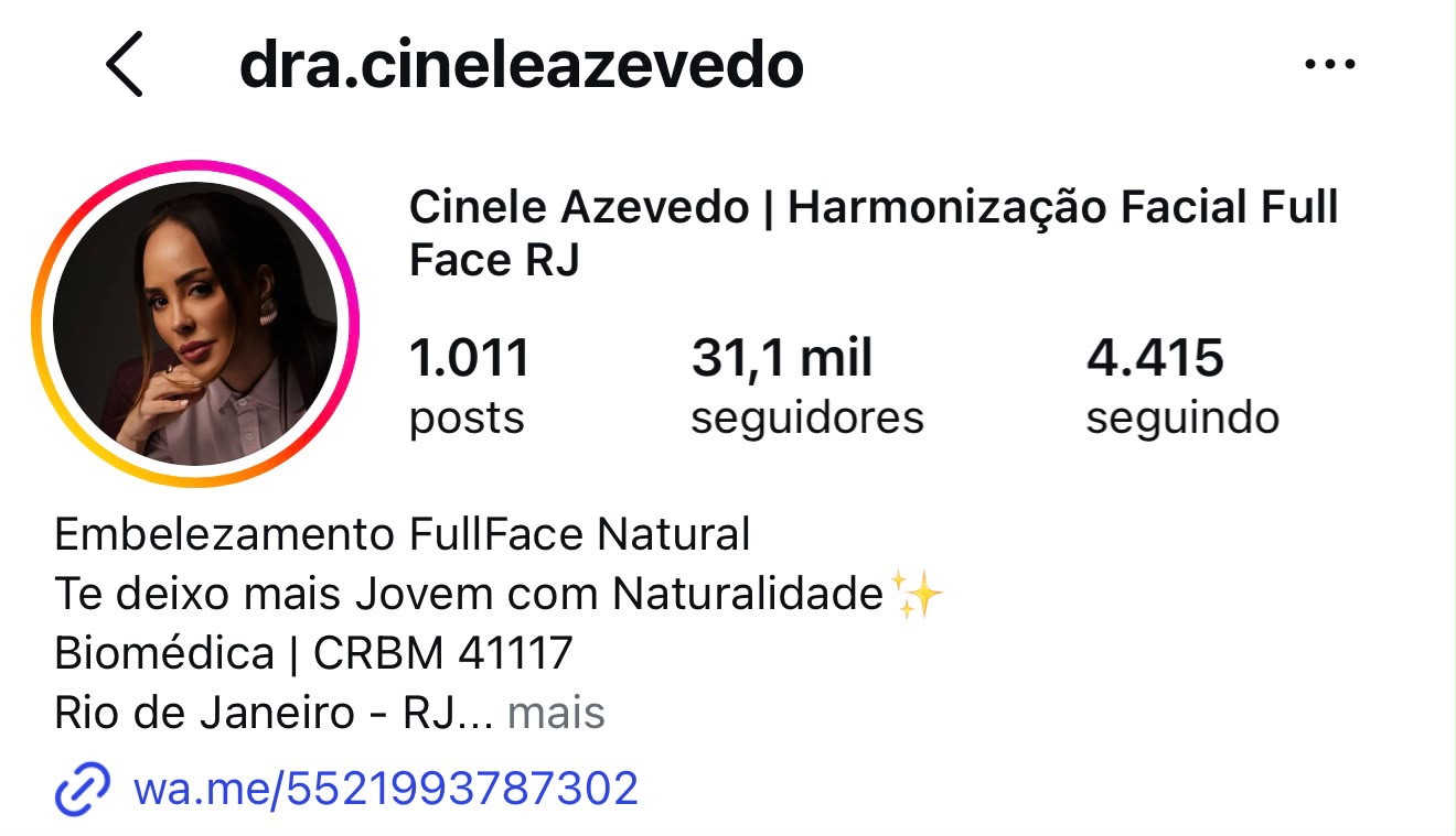Perfil de Dra. Cinele Azevedo no Instagram