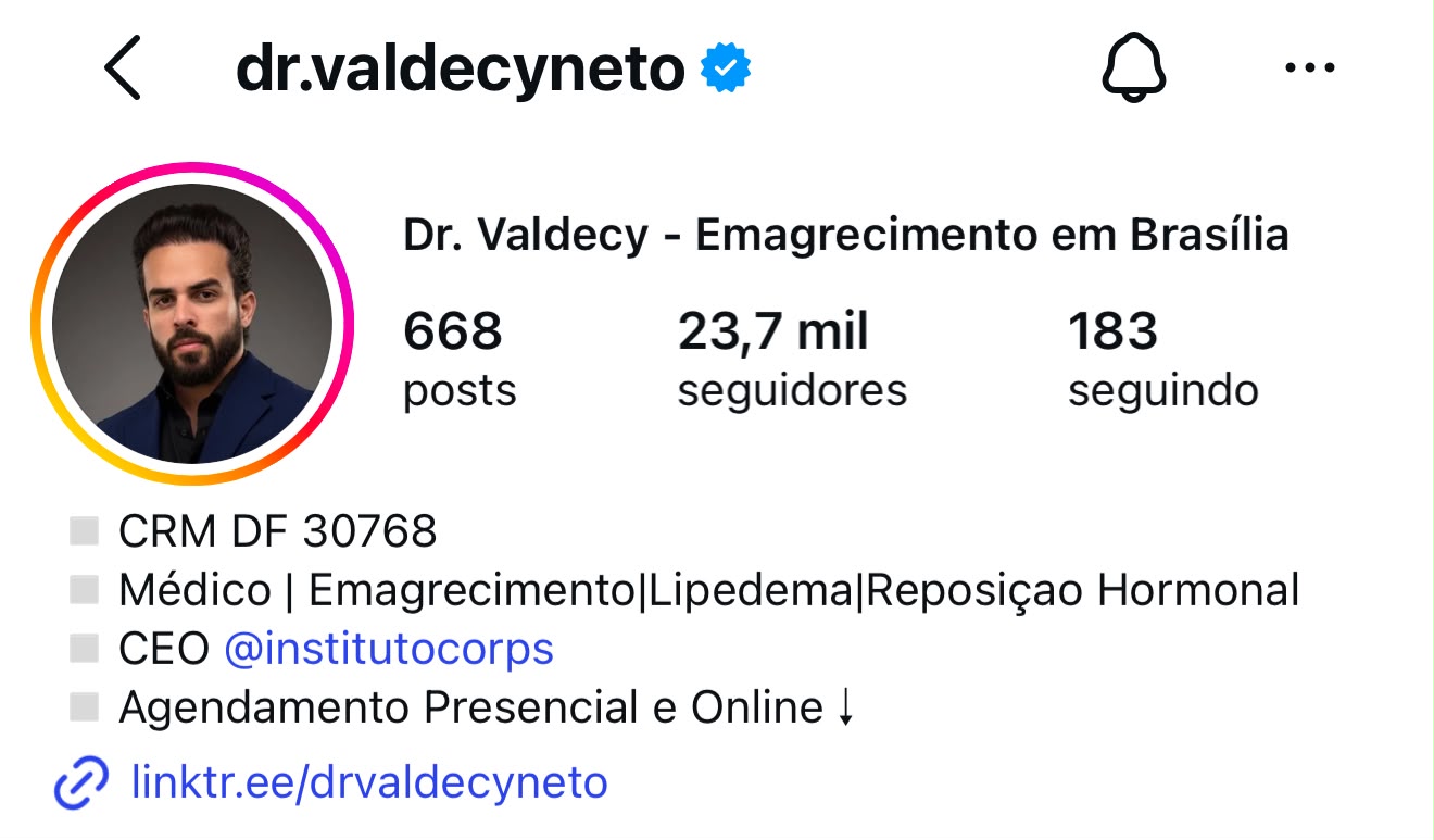 Perfil de Dr. Valdecy Neto no Instagram