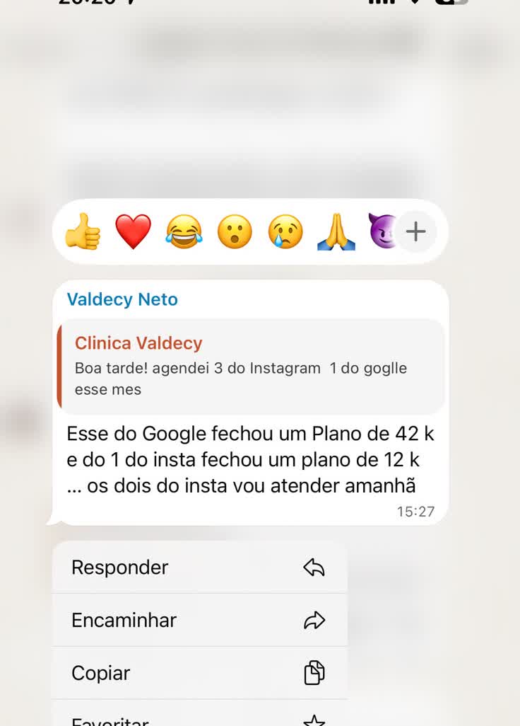 Resultado relatado por Dr. Valdecy Neto