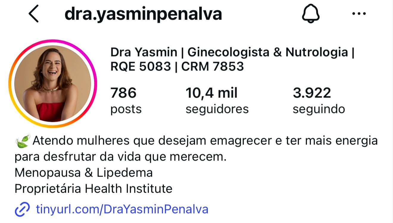Perfil de Dra. Yasmin Penalva no Instagram