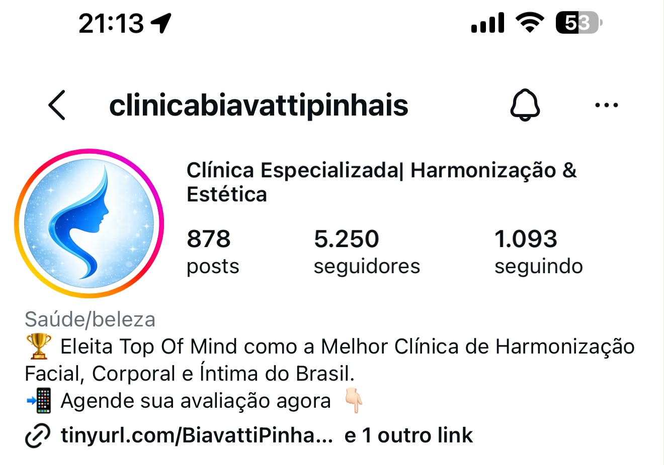 Perfil de Clínica Biavatti Pinhais no Instagram